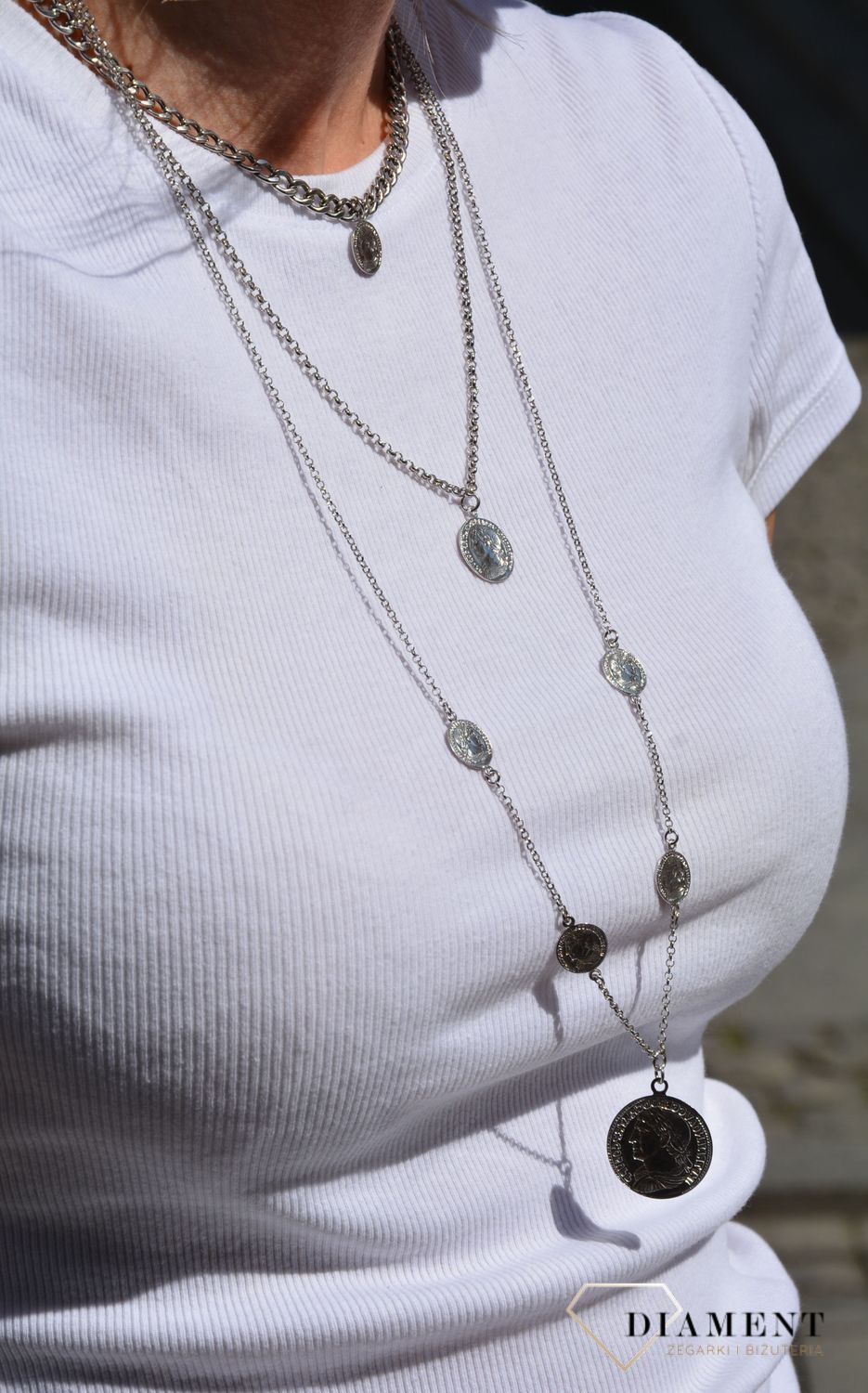 Naszyjnik srebrny z monetkami potrójny monety Dall'Acqua C RM 22024s.jpg